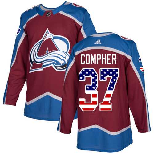 Men's Adidas Colorado Avalanche #37 J.T. Compher Burgundy Home Authentic USA Flag Stitched NHL Jersey