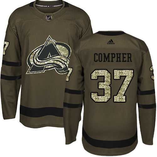 Men's Adidas Colorado Avalanche #37 J.T. Compher Green Salute to Service Stitched NHL Jersey