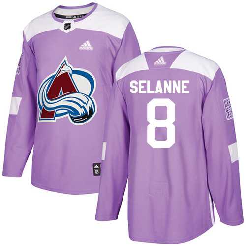 Men's Adidas Colorado Avalanche #8 Teemu Selanne Purple Authentic Fights Cancer Stitched NHL