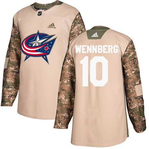 Men's Adidas Columbus Blue Jackets #10 Alexander Wennberg Camo Authentic 2017 Veterans Day Stitched NHL Jersey