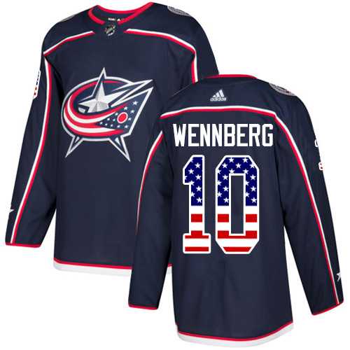 Men's Adidas Columbus Blue Jackets #10 Alexander Wennberg Navy Blue Home Authentic USA Flag Stitched NHL Jersey