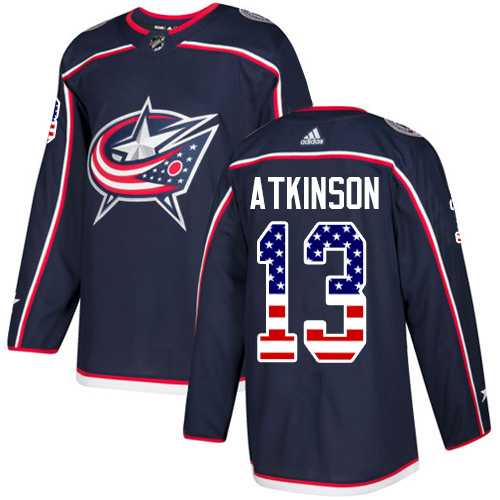 Men's Adidas Columbus Blue Jackets #13 Cam Atkinson Navy Blue Home Authentic USA Flag Stitched NHL Jersey