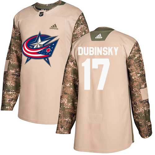 Men's Adidas Columbus Blue Jackets #17 Brandon Dubinsky Camo Authentic 2017 Veterans Day Stitched NHL Jersey