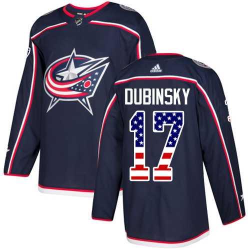 Men's Adidas Columbus Blue Jackets #17 Brandon Dubinsky Navy Blue Home Authentic USA Flag Stitched NHL Jersey