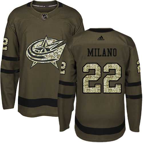 Men's Adidas Columbus Blue Jackets #22 Sonny Milano Green Salute to Service Stitched NHL