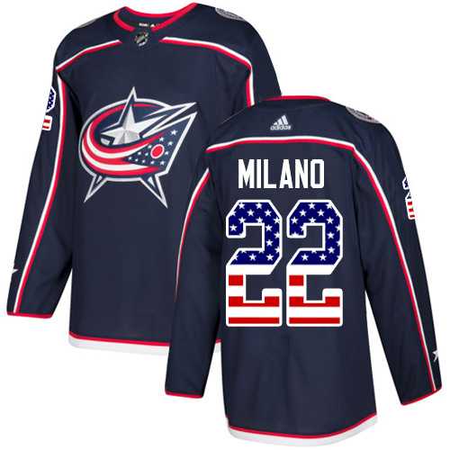 Men's Adidas Columbus Blue Jackets #22 Sonny Milano Navy Blue Home Authentic USA Flag Stitched NHL Jersey