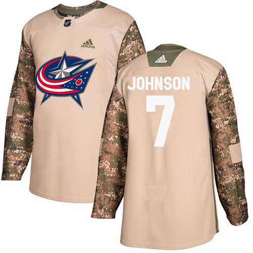 Men's Adidas Columbus Blue Jackets #7 Jack Johnson Camo Authentic 2017 Veterans Day Stitched NHL Jersey