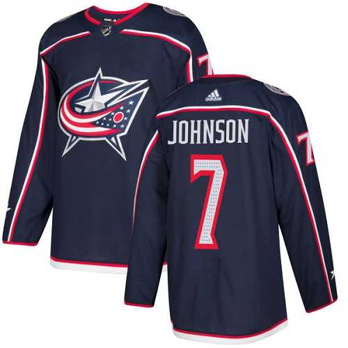 Men's Adidas Columbus Blue Jackets #7 Jack Johnson Navy Blue Home Authentic Stitched NHL Jersey