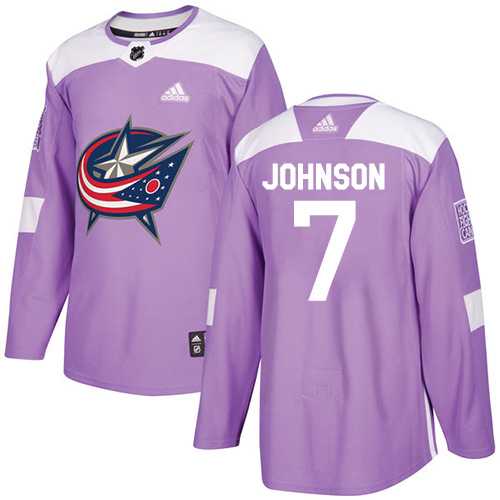 Men's Adidas Columbus Blue Jackets #7 Jack Johnson Purple Authentic Fights Cancer Stitched NHL