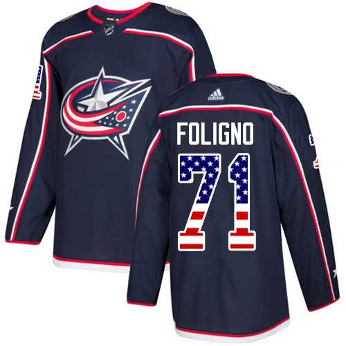 Men's Adidas Columbus Blue Jackets #71 Nick Foligno Navy Blue Home Authentic USA Flag Stitched NHL Jersey