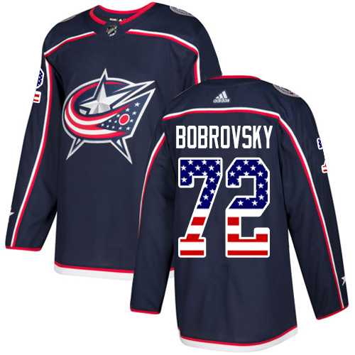 Men's Adidas Columbus Blue Jackets #72 Sergei Bobrovsky Navy Blue Home Authentic USA Flag Stitched NHL Jersey
