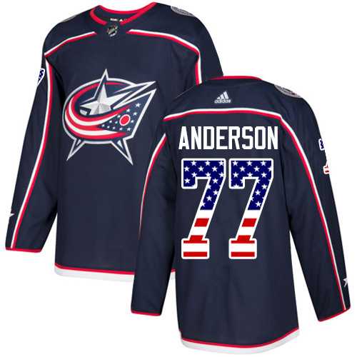 Men's Adidas Columbus Blue Jackets #77 Josh Anderson Navy Blue Home Authentic USA Flag Stitched NHL Jersey