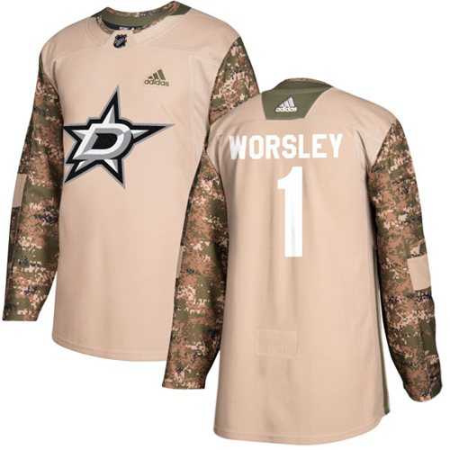 Men's Adidas Dallas Stars #1 Gump Worsley Camo Authentic 2017 Veterans Day Stitched NHL Jersey
