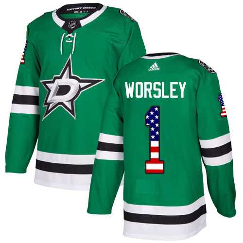 Men's Adidas Dallas Stars #1 Gump Worsley Green Home Authentic USA Flag Stitched NHL Jersey