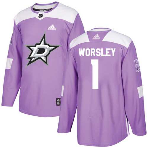 Men's Adidas Dallas Stars #1 Gump Worsley Purple Authentic Fights Cancer Stitched NHL