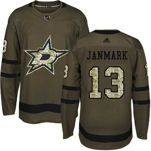 Men's Adidas Dallas Stars #13 Mattias Janmark Green Salute to Service Stitched NHL Jersey