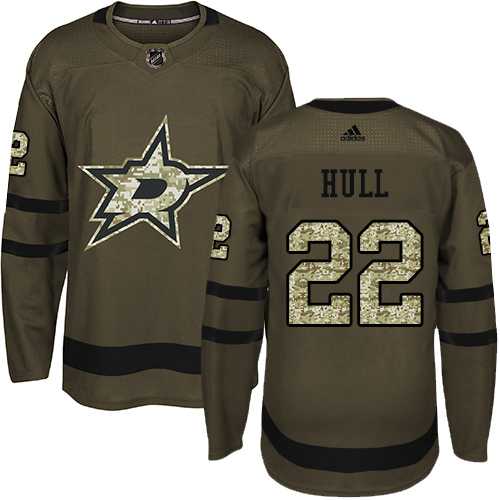 Men's Adidas Dallas Stars #22 Brett Hull Green Salute to Service Stitched NHL Jersey