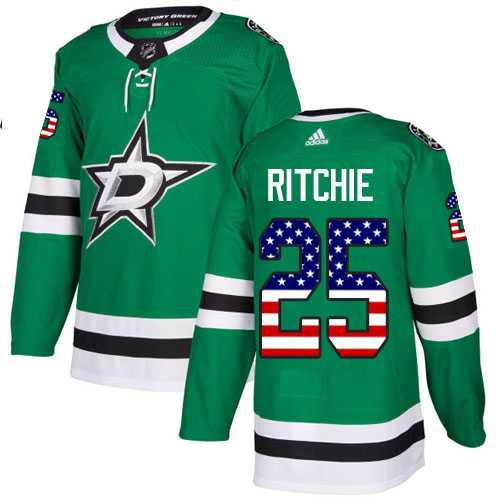 Men's Adidas Dallas Stars #25 Brett Ritchie Green Home Authentic USA Flag Stitched NHL Jersey