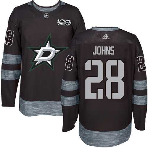 Men's Adidas Dallas Stars #28 Stephen Johns Black 1917-2017 100th Anniversary Stitched NHL Jersey