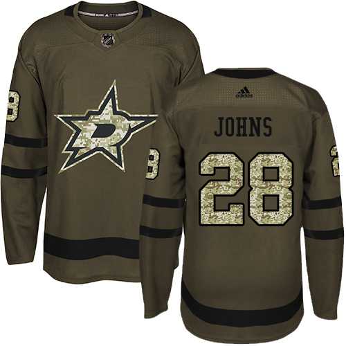 Men's Adidas Dallas Stars #28 Stephen Johns Green Salute to Service Stitched NHL Jersey