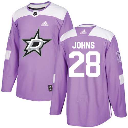 Men's Adidas Dallas Stars #28 Stephen Johns Purple Authentic Fights Cancer Stitched NHL