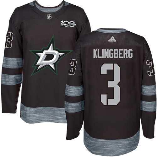 Men's Adidas Dallas Stars #3 John Klingberg Black 1917-2017 100th Anniversary Stitched NHL Jersey
