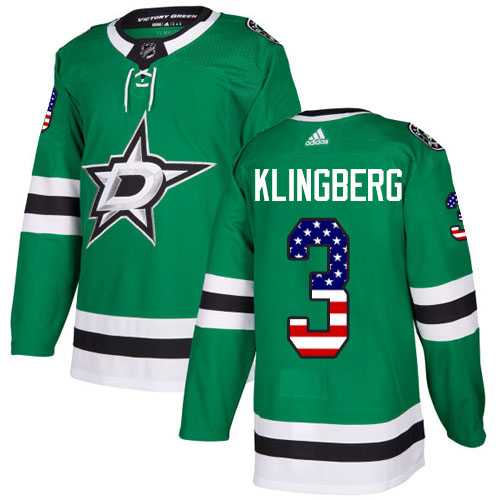 Men's Adidas Dallas Stars #3 John Klingberg Green Home Authentic USA Flag Stitched NHL Jersey