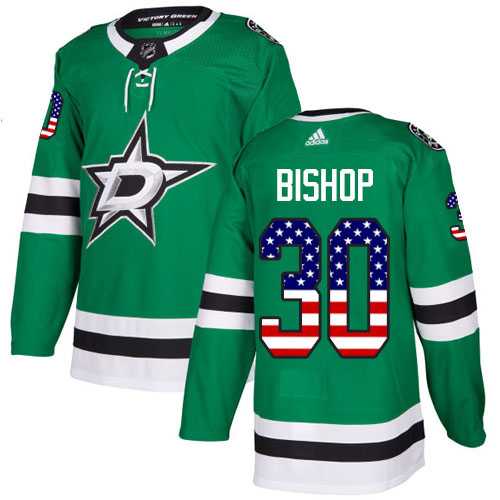 Men's Adidas Dallas Stars #30 Ben Bishop Green Home Authentic USA Flag Stitched NHL Jersey
