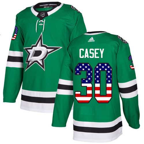 Men's Adidas Dallas Stars #30 Jon Casey Green Home Authentic USA Flag Stitched NHL Jersey