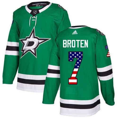 Men's Adidas Dallas Stars #7 Neal Broten Green Home Authentic USA Flag Stitched NHL Jersey