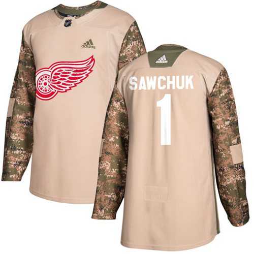 Men's Adidas Detroit Red Wings #1 Terry Sawchuk Camo Authentic 2017 Veterans Day Stitched NHL Jersey