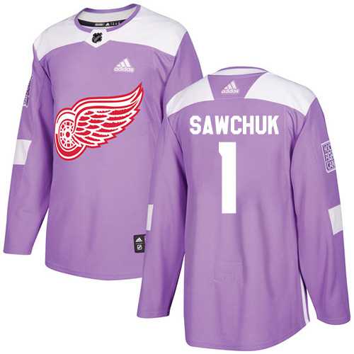Men's Adidas Detroit Red Wings #1 Terry Sawchuk Purple Authentic Fights Cancer Stitched NHL