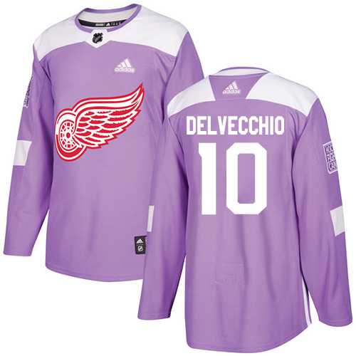 Men's Adidas Detroit Red Wings #10 Alex Delvecchio Purple Authentic Fights Cancer Stitched NHL