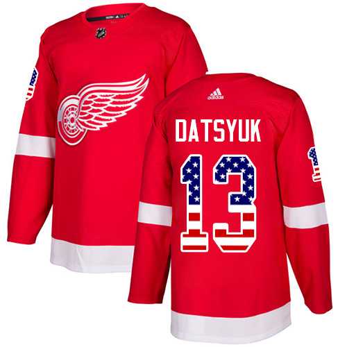 Men's Adidas Detroit Red Wings #13 Pavel Datsyuk Red Home Authentic USA Flag Stitched NHL Jersey