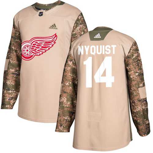 Men's Adidas Detroit Red Wings #14 Gustav Nyquist Camo Authentic 2017 Veterans Day Stitched NHL Jersey