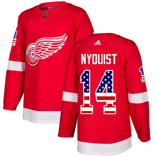 Men's Adidas Detroit Red Wings #14 Gustav Nyquist Red Home Authentic USA Flag Stitched NHL Jersey