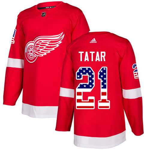 Men's Adidas Detroit Red Wings #21 Tomas Tatar Red Home Authentic USA Flag Stitched NHL Jersey