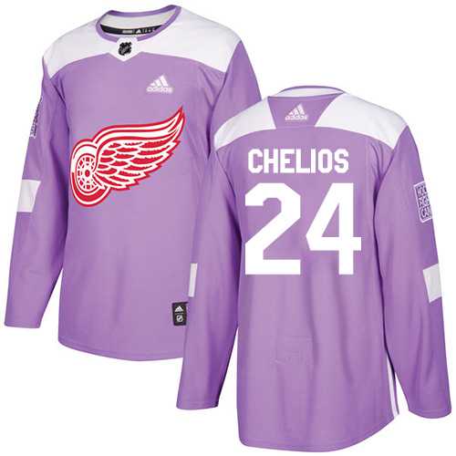 Men's Adidas Detroit Red Wings #24 Chris Chelios Purple Authentic Fights Cancer Stitched NHL
