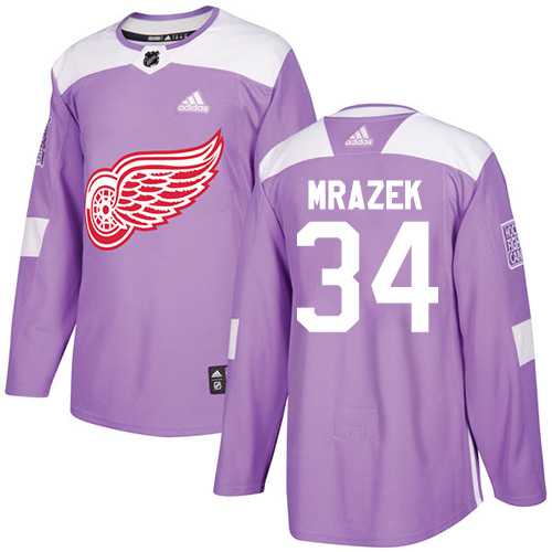 Men's Adidas Detroit Red Wings #34 Petr Mrazek Purple Authentic Fights Cancer Stitched NHL