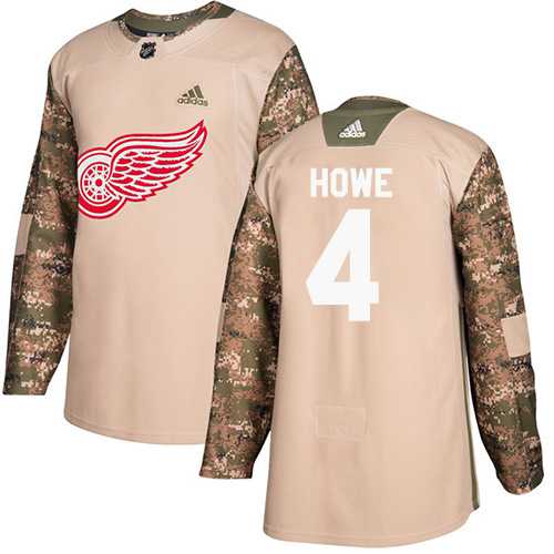 Men's Adidas Detroit Red Wings #4 Gordie Howe Camo Authentic 2017 Veterans Day Stitched NHL Jersey