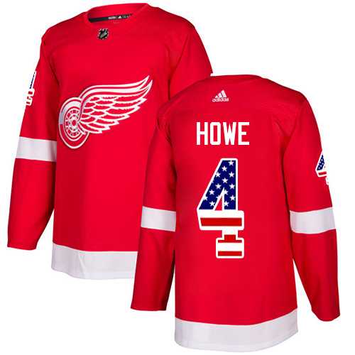 Men's Adidas Detroit Red Wings #4 Gordie Howe Red Home Authentic USA Flag Stitched NHL Jersey