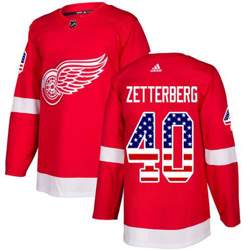 Men's Adidas Detroit Red Wings #40 Henrik Zetterberg Red Home Authentic USA Flag Stitched NHL Jersey