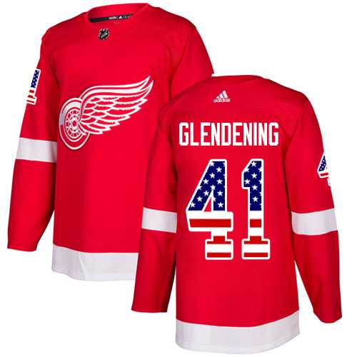 Men's Adidas Detroit Red Wings #41 Luke Glendening Red Home Authentic USA Flag Stitched NHL Jersey