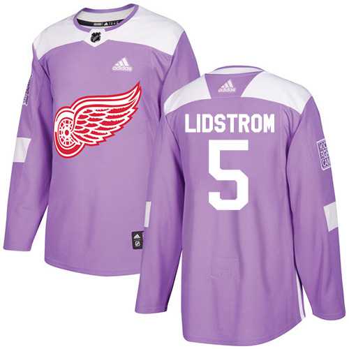 Men's Adidas Detroit Red Wings #5 Nicklas Lidstrom Purple Authentic Fights Cancer Stitched NHL