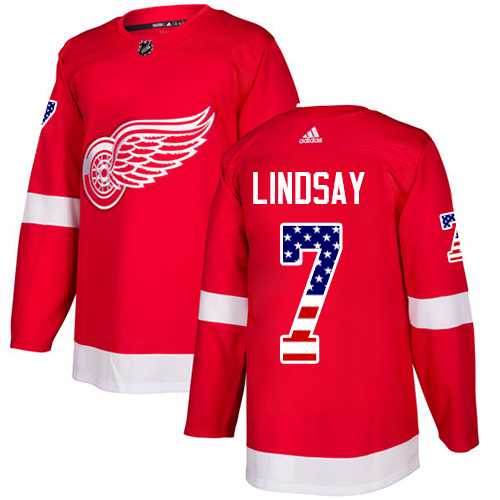Men's Adidas Detroit Red Wings #7 Ted Lindsay Red Home Authentic USA Flag Stitched NHL Jersey