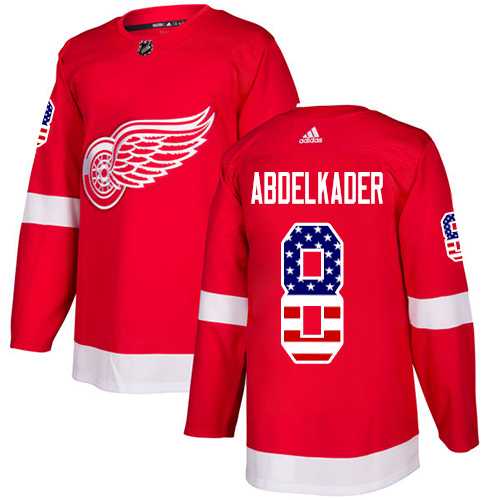 Men's Adidas Detroit Red Wings #8 Justin Abdelkader Red Home Authentic USA Flag Stitched NHL Jersey