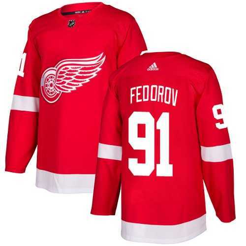 Men's Adidas Detroit Red Wings #91 Sergei Fedorov Red Home Authentic Stitched NHL Jersey