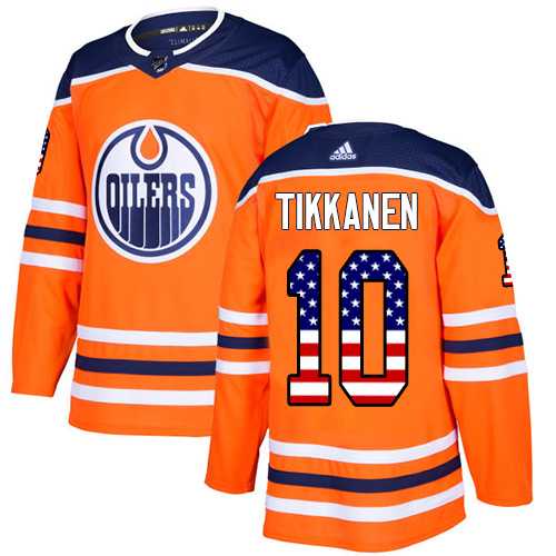 Men's Adidas Edmonton Oilers #10 Esa Tikkanen Orange Home Authentic USA Flag Stitched NHL Jersey