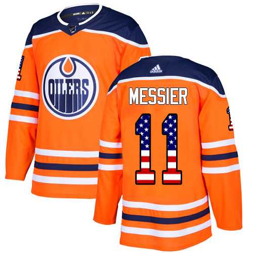Men's Adidas Edmonton Oilers #11 Mark Messier Orange Home Authentic USA Flag Stitched NHL Jersey