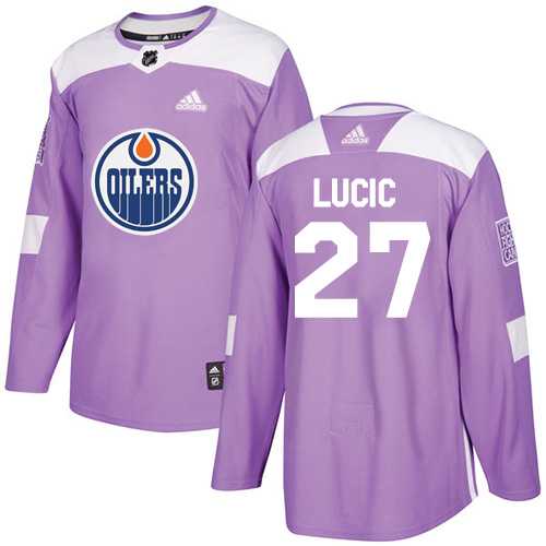 Men's Adidas Edmonton Oilers #27 Milan Lucic Purple Authentic Fights Cancer Stitched NHL